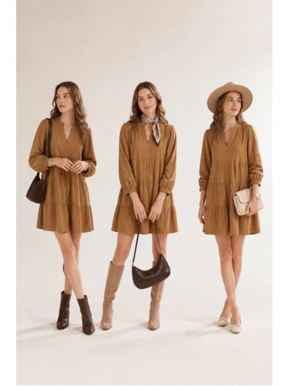 Women's Lucky Brand Brown Corduroy Tiered Mini Dress Size M